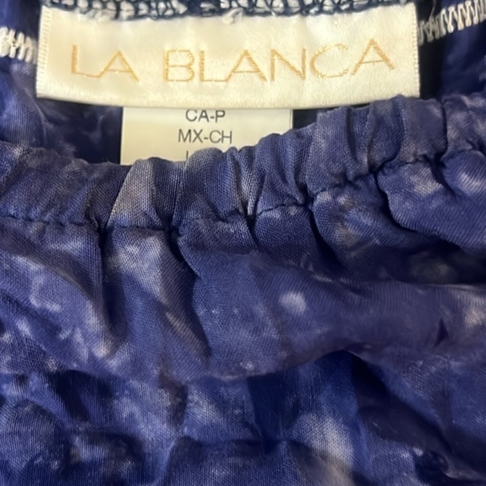 La Blanca Dress Womens L Blue Crochet Lace Sheer Beach Coverup Bohemian,Size S - Picture 4 of 8